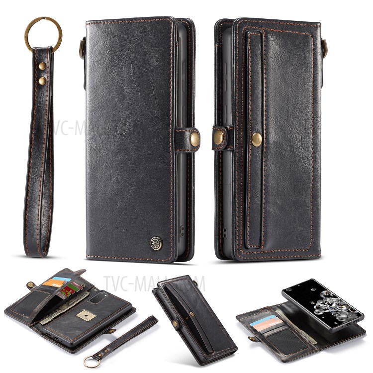 CASEME Qin Series Detachable 2-in-1 Split Leather Wallet Flip Cover for Samsung Galaxy S20 - Black-3