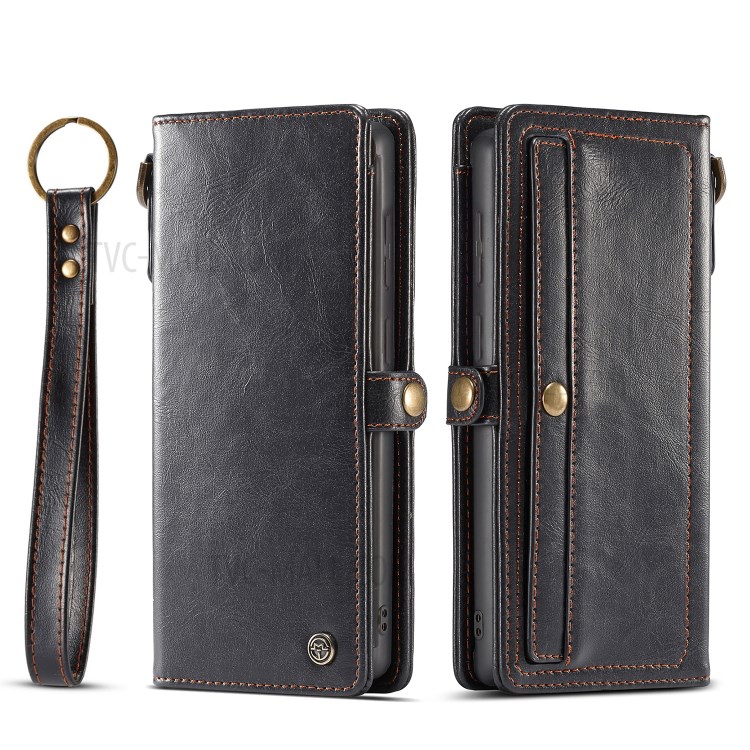 CASEME Qin Series Detachable 2-in-1 Split Leather Wallet Flip Cover for Samsung Galaxy S20 - Black-5