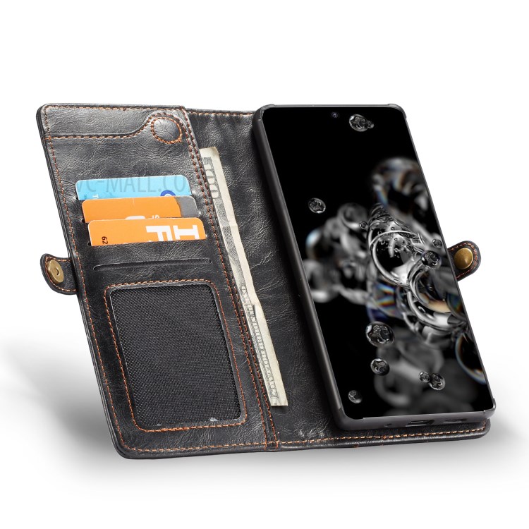 CASEME Qin Series Detachable 2-in-1 Split Leather Wallet Flip Cover for Samsung Galaxy S20 - Black-6