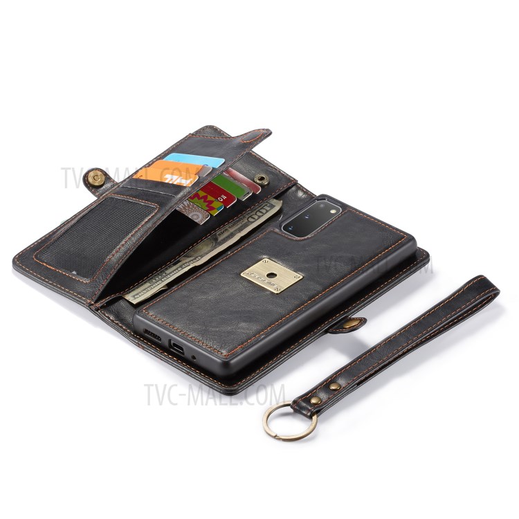 CASEME Qin Series Detachable 2-in-1 Split Leather Wallet Flip Cover for Samsung Galaxy S20 - Black-8