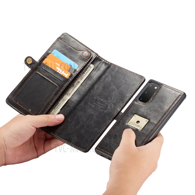 CASEME Qin Series Detachable 2-in-1 Split Leather Wallet Flip Cover for Samsung Galaxy S20 - Black-9