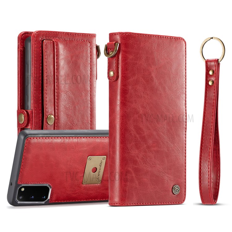 CASEME Qin Series Detachable 2-in-1 Split Leather Wallet Flip Case for Samsung Galaxy S20 - Red-1
