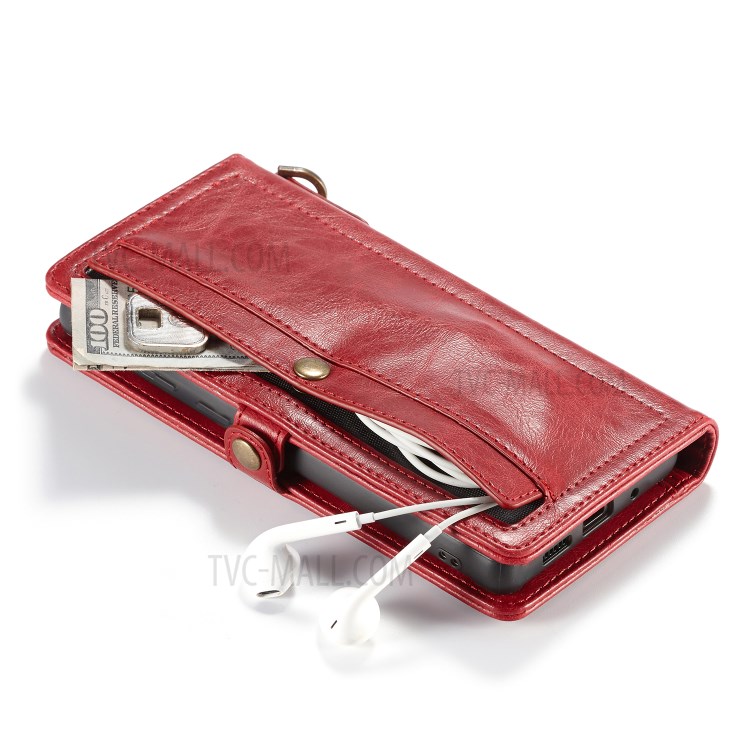 CASEME Qin Series Detachable 2-in-1 Split Leather Wallet Flip Case for Samsung Galaxy S20 - Red-10
