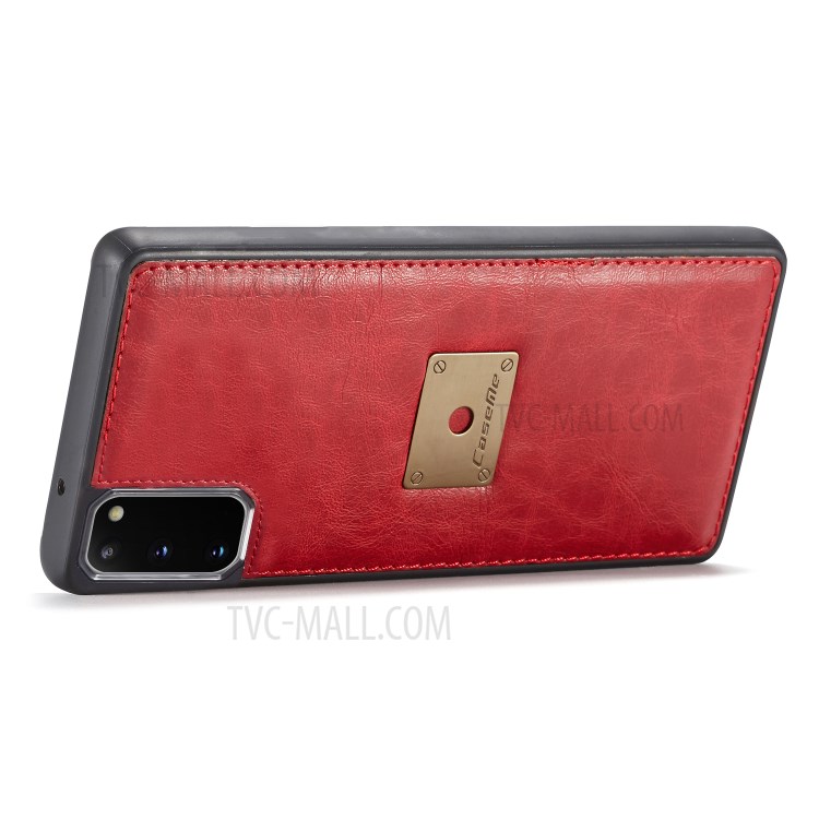 CASEME Qin Series Detachable 2-in-1 Split Leather Wallet Flip Case for Samsung Galaxy S20 - Red-16