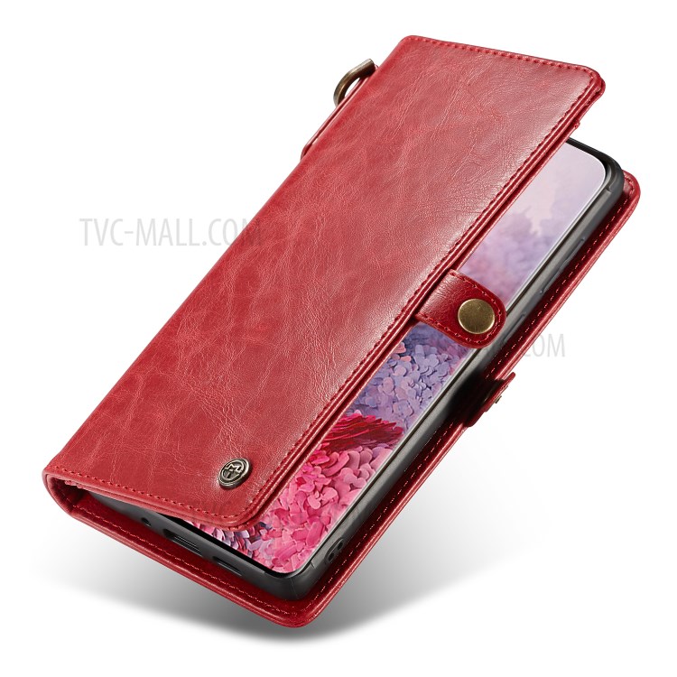 CASEME Qin Series Detachable 2-in-1 Split Leather Wallet Flip Case for Samsung Galaxy S20 - Red-18