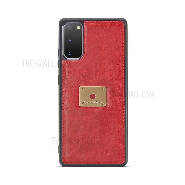 CASEME Qin Series Detachable 2-in-1 Split Leather Wallet Flip Case for Samsung Galaxy S20 - Red-2