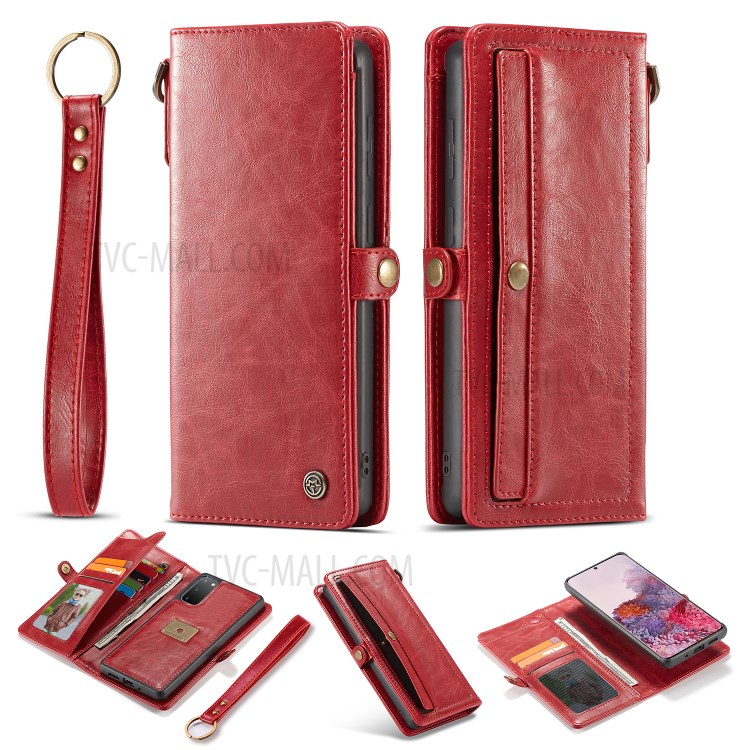 CASEME Qin Series Detachable 2-in-1 Split Leather Wallet Flip Case for Samsung Galaxy S20 - Red-3