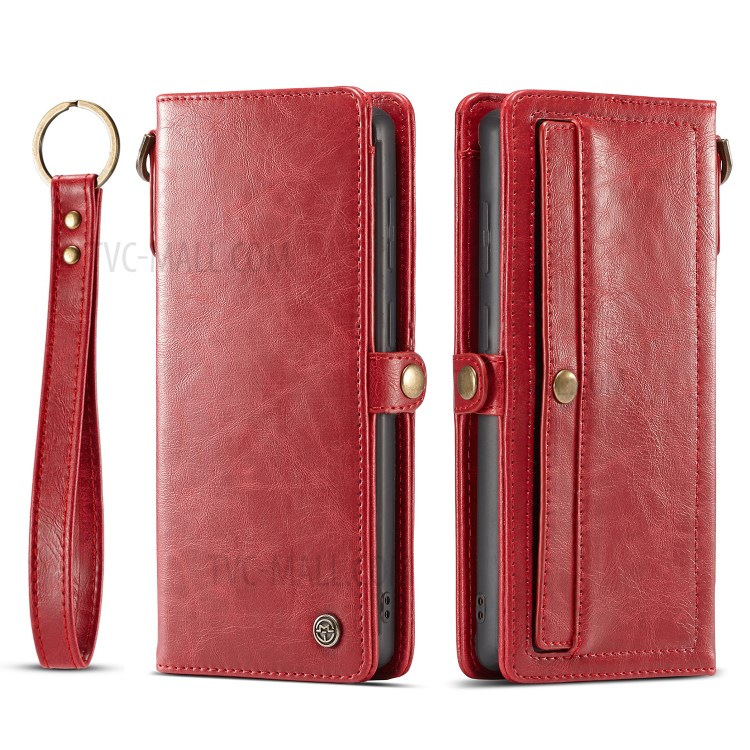 CASEME Qin Series Detachable 2-in-1 Split Leather Wallet Flip Case for Samsung Galaxy S20 - Red-5
