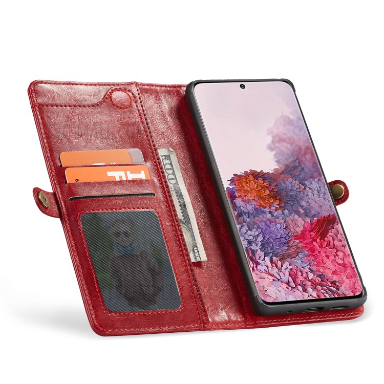 CASEME Qin Series Detachable 2-in-1 Split Leather Wallet Flip Case for Samsung Galaxy S20 - Red-7