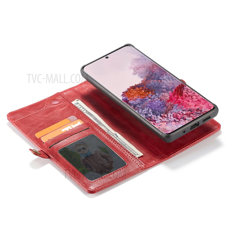 CASEME Qin Series Detachable 2-in-1 Split Leather Wallet Flip Case for Samsung Galaxy S20 - Red-8
