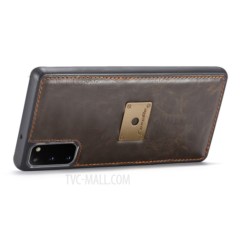 CASEME Qin Series Detachable 2-in-1 Split Leather Wallet Flip Case for Samsung Galaxy S20 - Brown-16