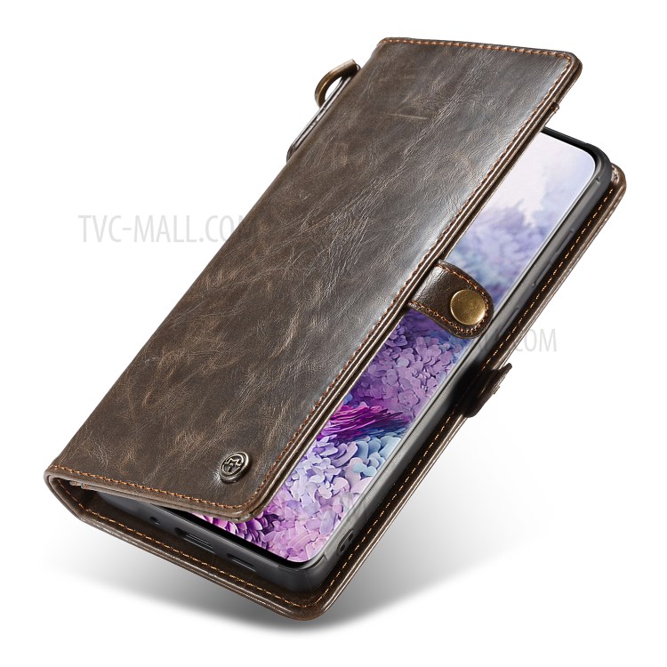 CASEME Qin Series Detachable 2-in-1 Split Leather Wallet Flip Case for Samsung Galaxy S20 - Brown-18