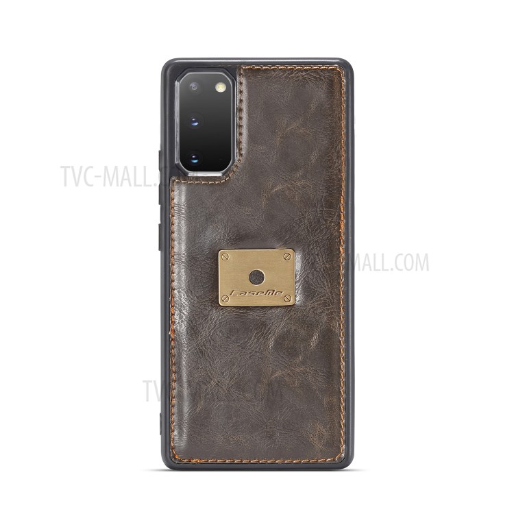 CASEME Qin Series Detachable 2-in-1 Split Leather Wallet Flip Case for Samsung Galaxy S20 - Brown-2
