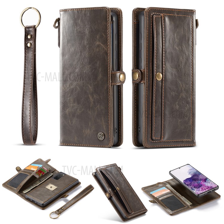 CASEME Qin Series Detachable 2-in-1 Split Leather Wallet Flip Case for Samsung Galaxy S20 - Brown-3