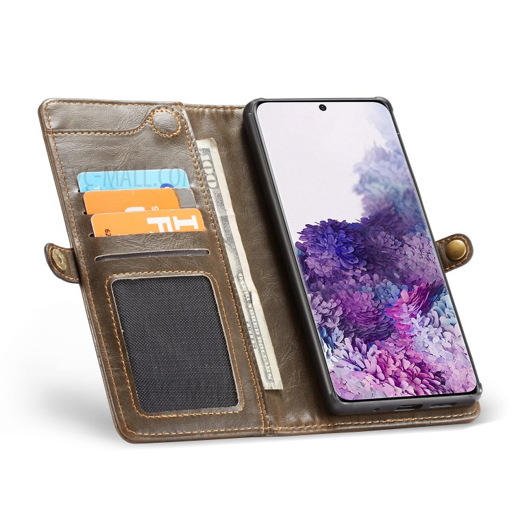 CASEME Qin Series Detachable 2-in-1 Split Leather Wallet Flip Case for Samsung Galaxy S20 - Brown-7