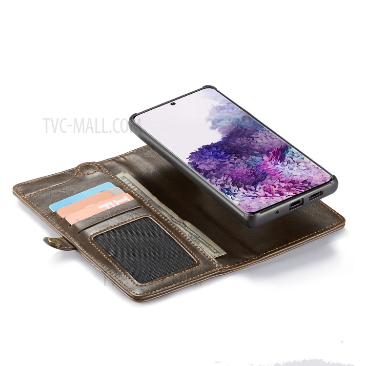 CASEME Qin Series Detachable 2-in-1 Split Leather Wallet Flip Case for Samsung Galaxy S20 - Brown-8