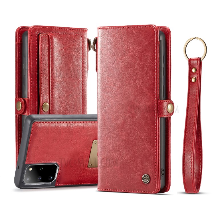 CASEME Qin Series Detachable 2-in-1 Split Leather Phone Shell for Samsung Galaxy S20 Plus - Red-1