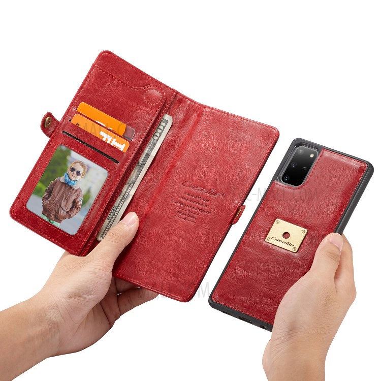 CASEME Qin Series Detachable 2-in-1 Split Leather Phone Shell for Samsung Galaxy S20 Plus - Red-19