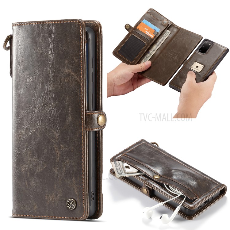 Shell CASEME Serie Qin Staccabile 2-in-1 Spaccato Del Cuoio Del Telefono Per La Galassia S20 Inclusa - Marrone-3