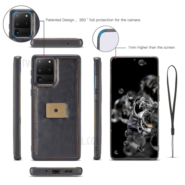 CASEME Qin Series Split Leather Detachable 2-in-1 Phone Cover for Samsung Galaxy S20 Ultra - Black-2