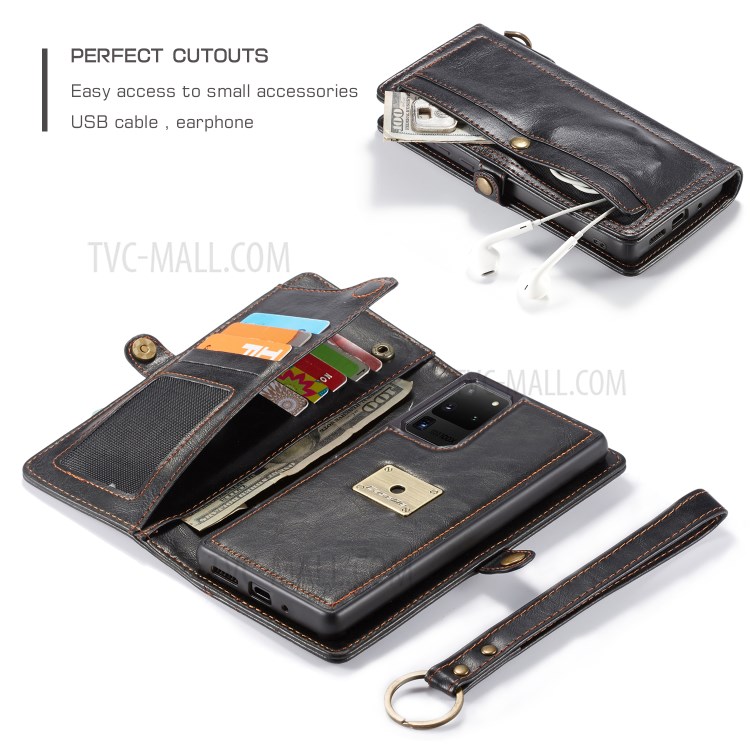 CASEME Qin Series Split Leather Detachable 2-in-1 Phone Cover for Samsung Galaxy S20 Ultra - Black-3