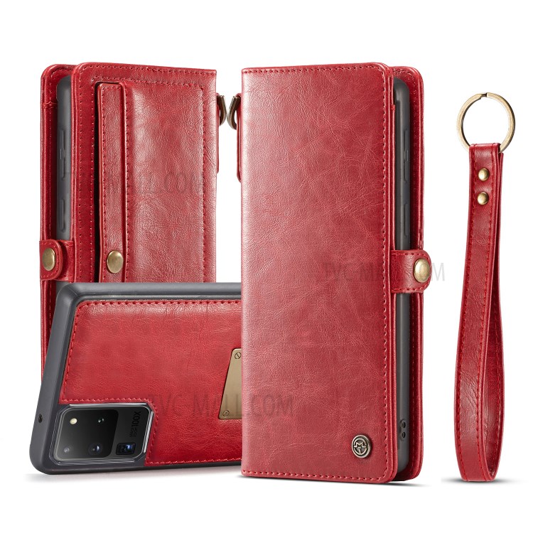 CASEME Qin Series Split Leather Detachable 2-in-1 Phone Cover for Samsung Galaxy S20 Ultra - Red-1