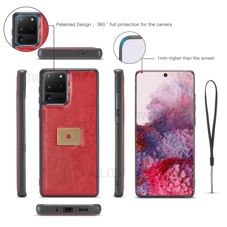 CASEME Qin Series Split Leather Detachable 2-in-1 Phone Cover for Samsung Galaxy S20 Ultra - Red-2