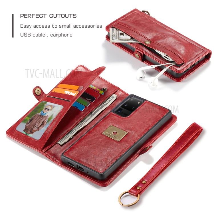 CASEME Qin Series Split Leather Detachable 2-in-1 Phone Cover for Samsung Galaxy S20 Ultra - Red-3