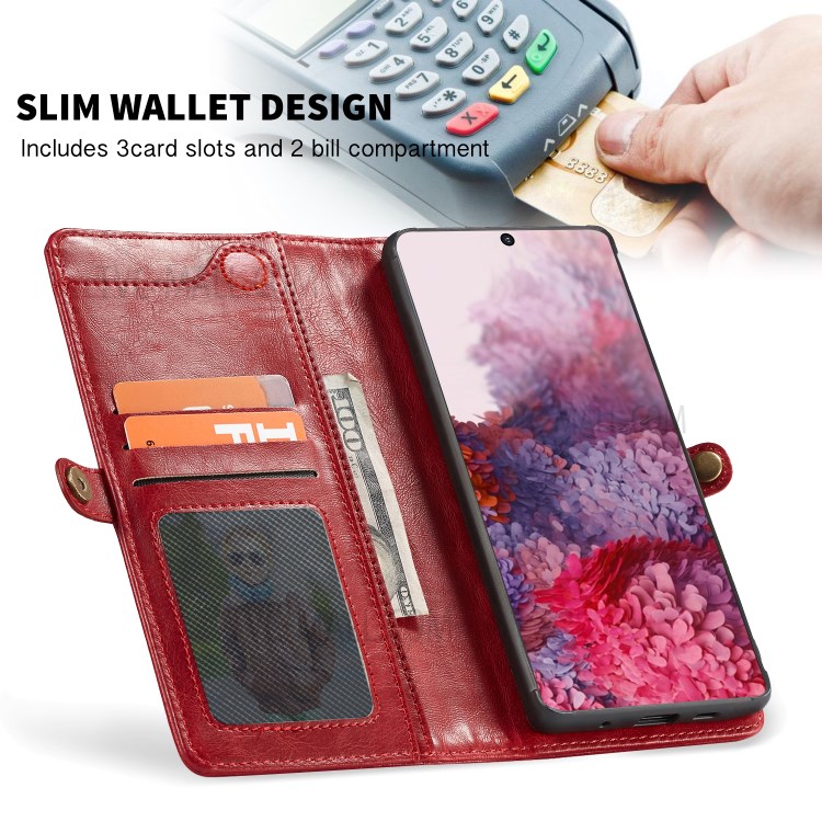 CASEME Qin Series Split Leather Detachable 2-in-1 Phone Cover for Samsung Galaxy S20 Ultra - Red-4