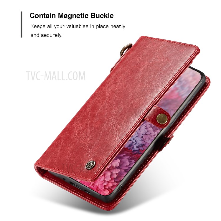 CASEME Qin Series Split Leather Detachable 2-in-1 Phone Cover for Samsung Galaxy S20 Ultra - Red-6