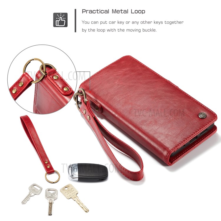 CASEME Qin Series Split Leather Detachable 2-in-1 Phone Cover for Samsung Galaxy S20 Ultra - Red-7