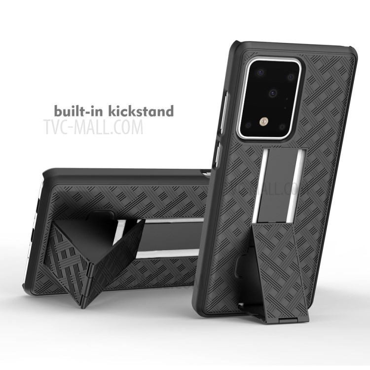 Woven Texture PC + TPU Swivel Belt Clip Kickstand Holster Case for Samsung Galaxy S20 Ultra-4