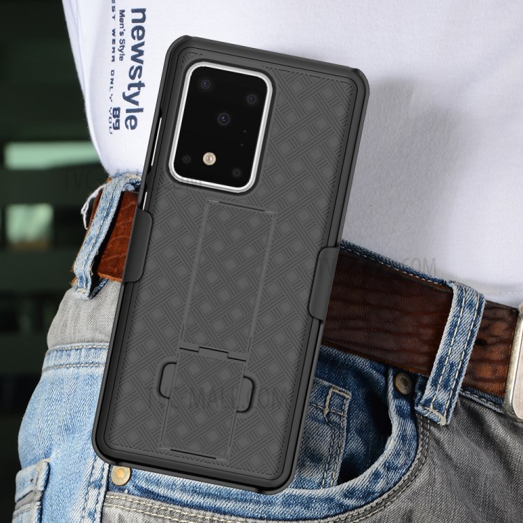 Woven Texture PC + TPU Swivel Belt Clip Kickstand Holster Case for Samsung Galaxy S20 Ultra-6