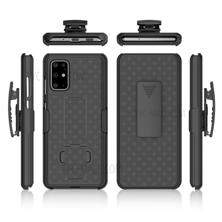 Woven Texture Swivel Belt Clip Holster PC + TPU Shell for Samsung Galaxy S20 Plus - Black-6