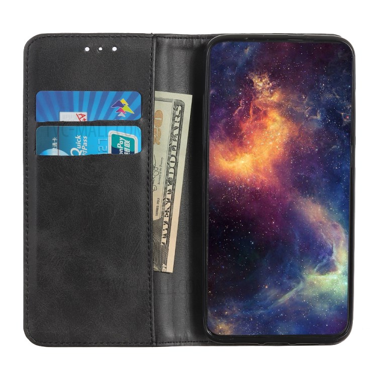 Auto-absorbed Split Leather Wallet Phone Casing for Samsung Galaxy A41 - Black-3