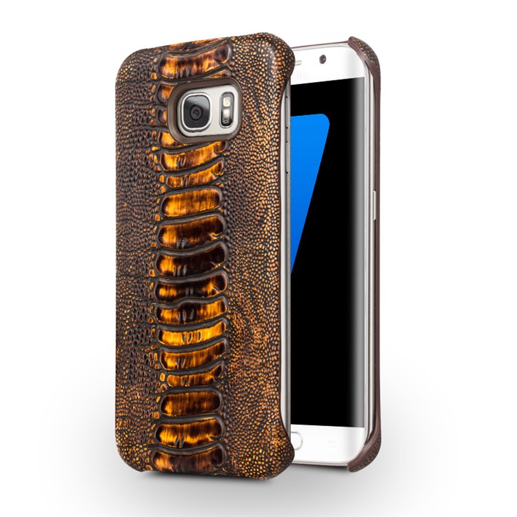 

QIALINO Ostrich Leg Genuine Leather Cover for Samsung Galaxy S7 edge G935 - Brown