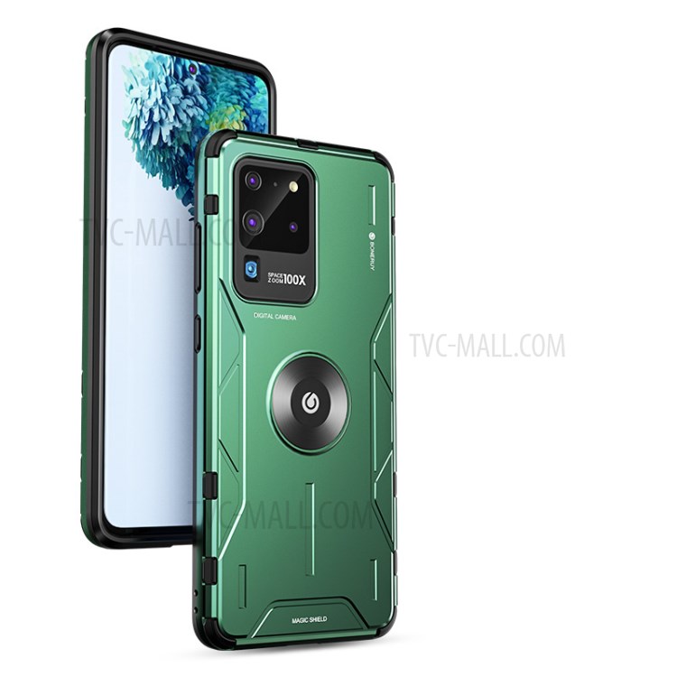 Caer A Prueba De Caja Trasera Híbrido De Silicona De Metal Para La Galaxia S20 De Ultra - Verde-1