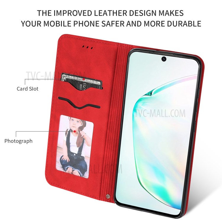 Business Style PU Leather Card Slots Stand Phone Case for Samsung Galaxy S20 Plus - Red-2