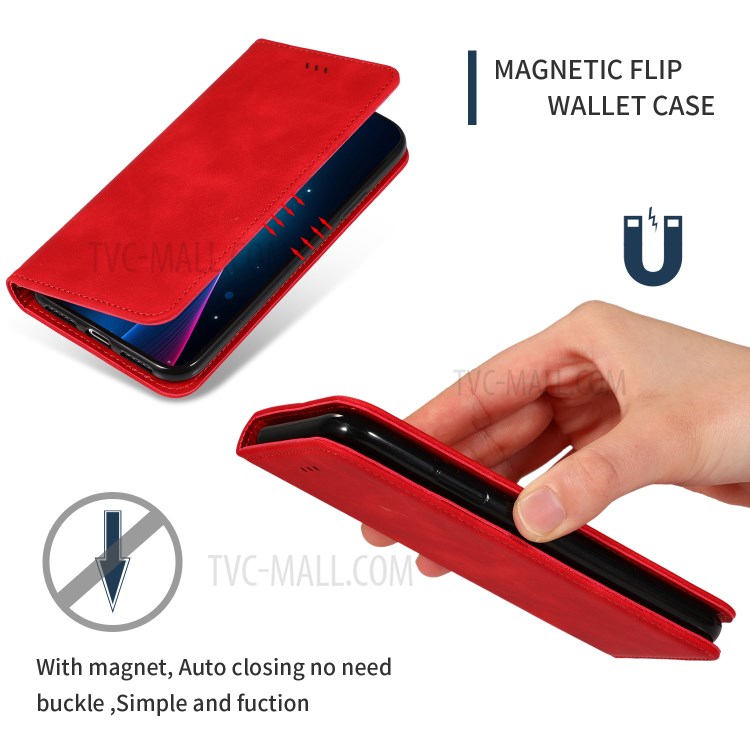 Business Style PU Leather Card Slots Stand Phone Case for Samsung Galaxy S20 Plus - Red-3