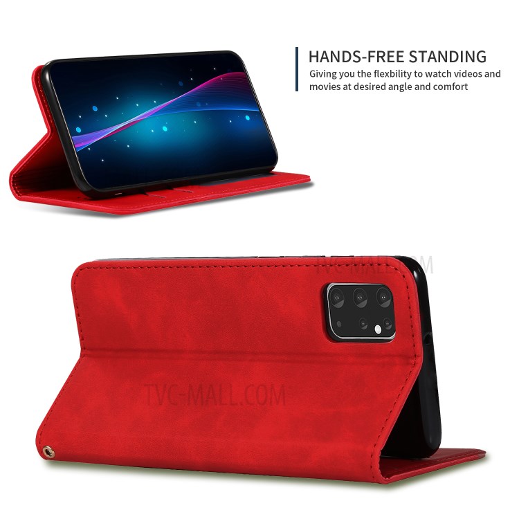 Business Style PU Leather Card Slots Stand Phone Case for Samsung Galaxy S20 Plus - Red-4