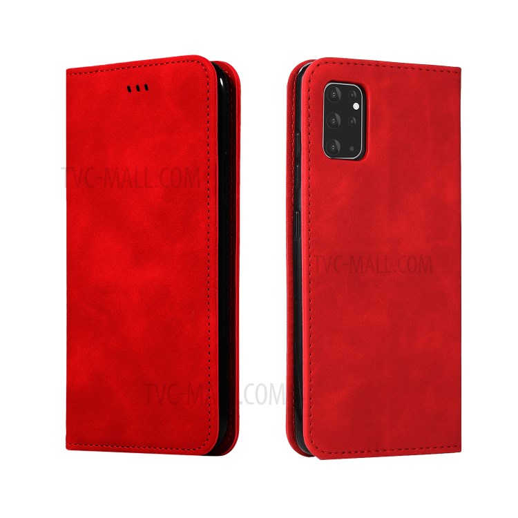 Business Style PU Leather Card Slots Stand Phone Case for Samsung Galaxy S20 Plus - Red-8