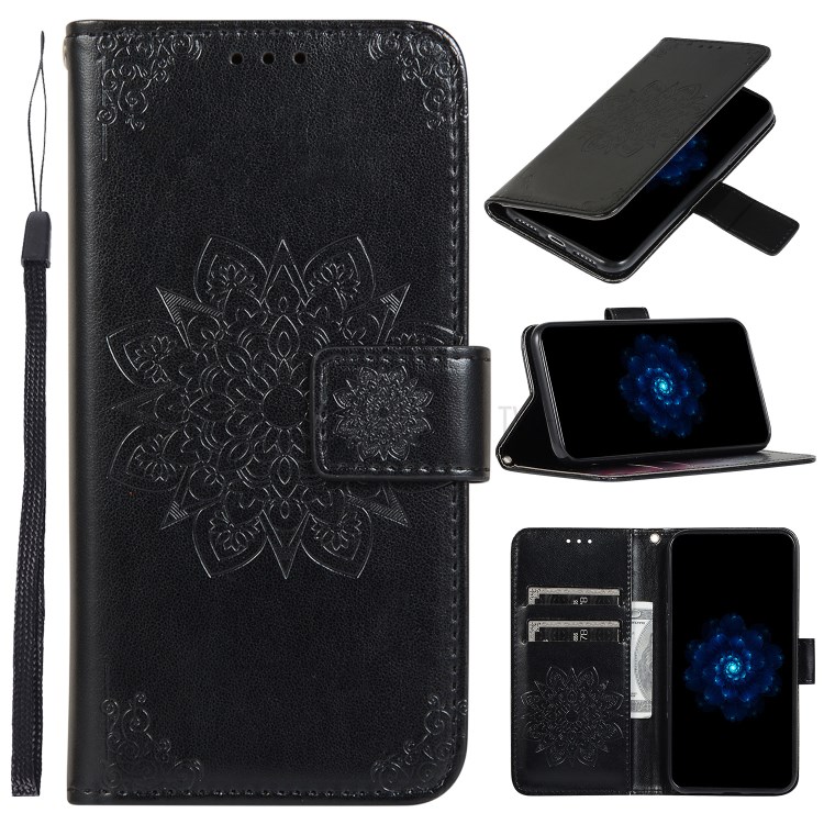 Imprint Kaleidoscope Wallet Stand Flip Leather Phone Shell for Samsung Galaxy S20 Ultra - Black-1