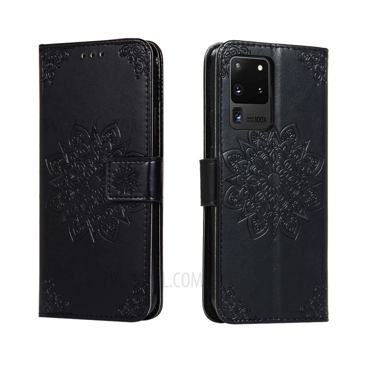 Imprint Kaleidoscope Wallet Stand Flip Leather Phone Shell for Samsung Galaxy S20 Ultra - Black-10