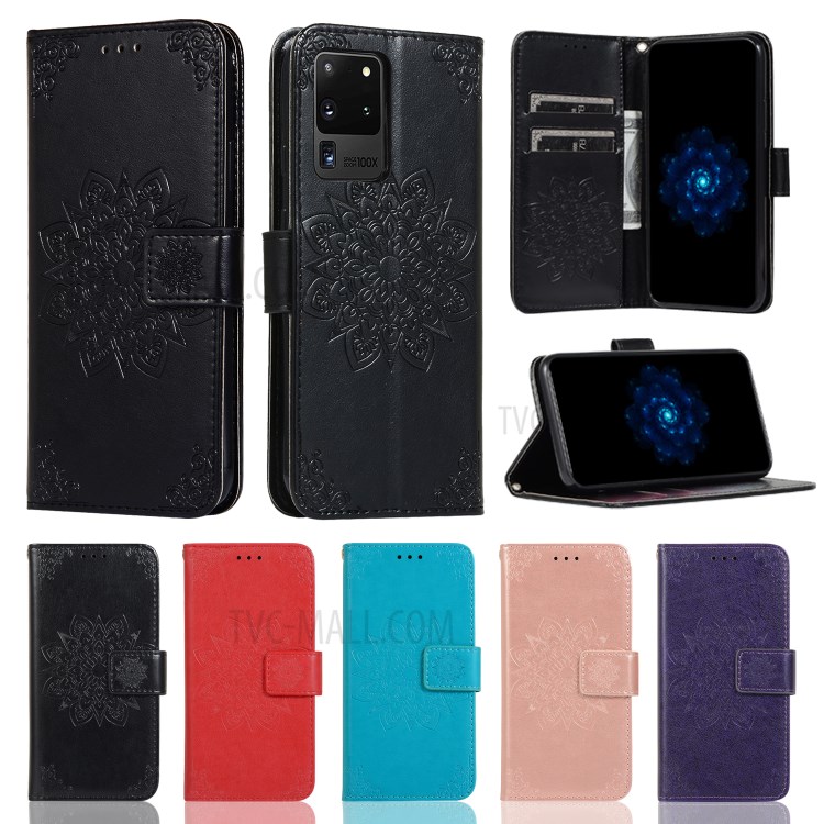 Imprint Kaleidoscope Wallet Stand Flip Leather Phone Shell for Samsung Galaxy S20 Ultra - Black-11