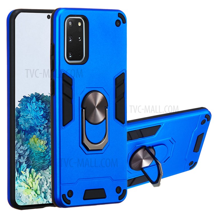 Tampa Do Telefone Híbrido Destacável 2-in-1 + Plástico TPU Com Estribo Lateral Rotativo Para Samsung Galaxy S20 Mais - Bebê Azul-1