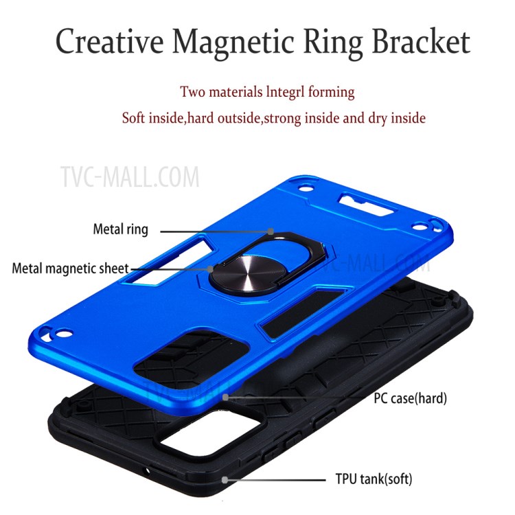 Tampa Do Telefone Híbrido Destacável 2-in-1 + Plástico TPU Com Estribo Lateral Rotativo Para Samsung Galaxy S20 Mais - Bebê Azul-2