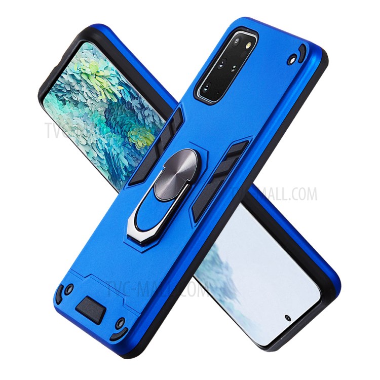 Tampa Do Telefone Híbrido Destacável 2-in-1 + Plástico TPU Com Estribo Lateral Rotativo Para Samsung Galaxy S20 Mais - Bebê Azul-3