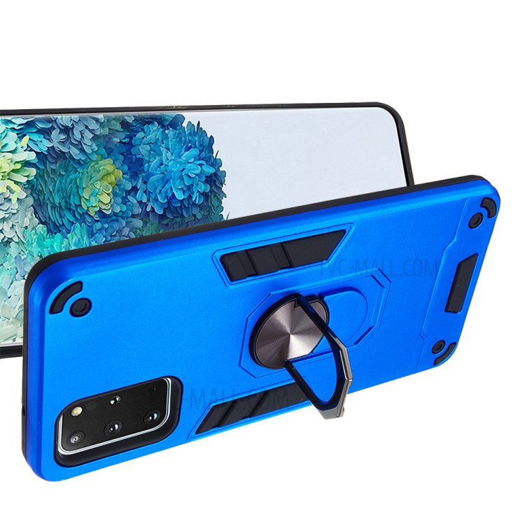Tampa Do Telefone Híbrido Destacável 2-in-1 + Plástico TPU Com Estribo Lateral Rotativo Para Samsung Galaxy S20 Mais - Bebê Azul-4