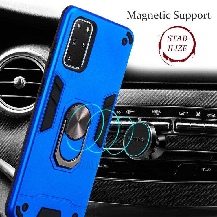 Tampa Do Telefone Híbrido Destacável 2-in-1 + Plástico TPU Com Estribo Lateral Rotativo Para Samsung Galaxy S20 Mais - Bebê Azul-7