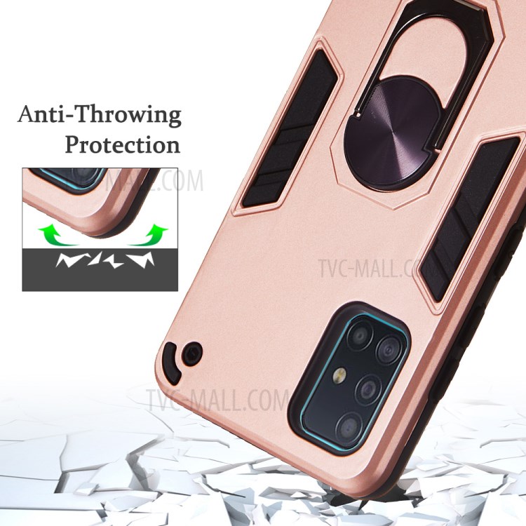 Magnetic Ring Bracket Hybrid PC + TPU Armor Protection Case for Samsung Galaxy A51 - Rose Gold-10